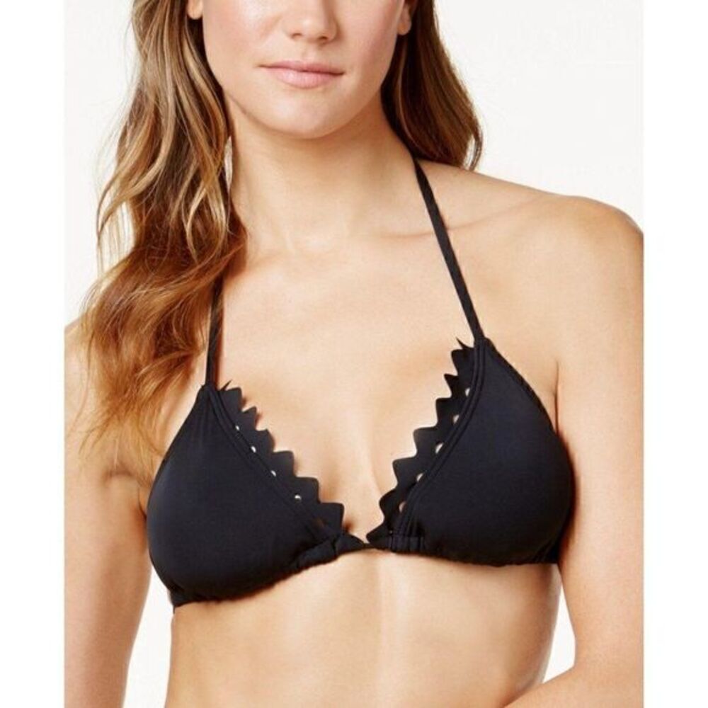 Vince Camuto Black Scalloped-Trim Bikini Swim Top Small NEW